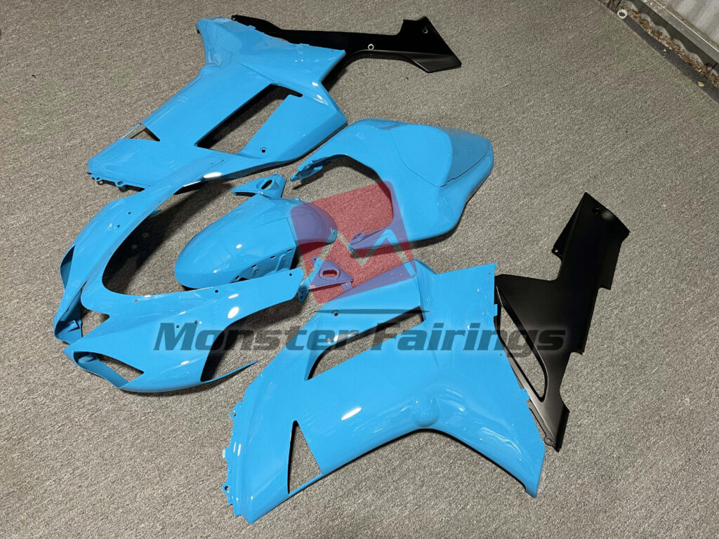 Kawasaki ZX6R custom ABS fairings 2007 - 2008 in Gloss Light Blue & Matte Black - durable replacement kit, Monster Fairings