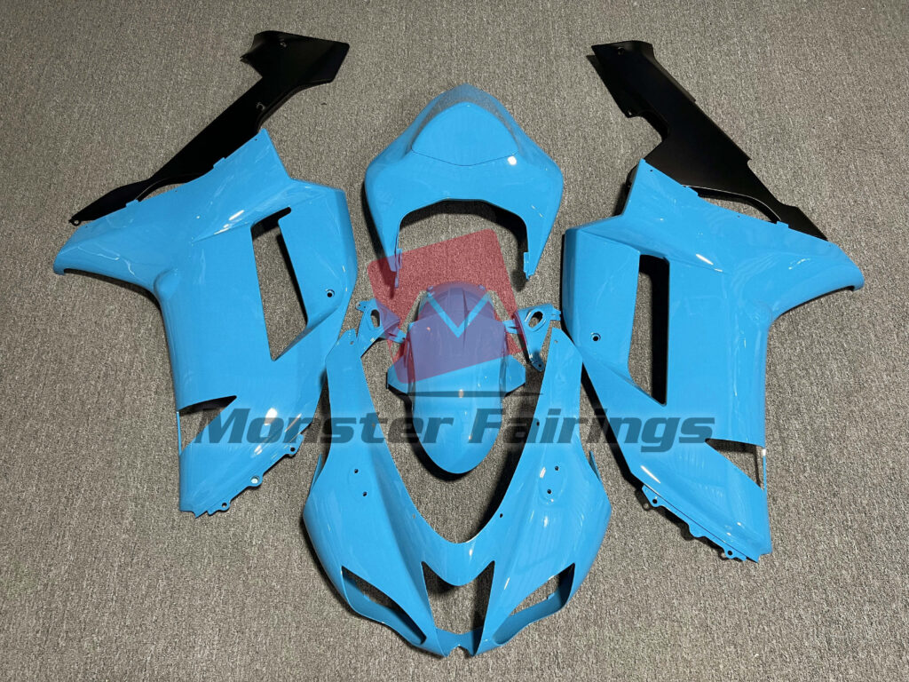 Kawasaki ZX6R 2007 - 2008 Gloss Light Blue & Matte Black ABS fairings - custom motorcycle bodywork kit by Monster Fairings