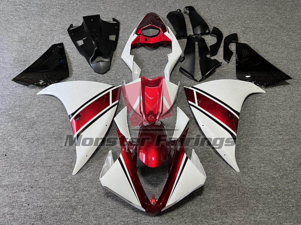 Yamaha R1 2009 - 2011 Gloss White & Candy Red Black ABS fairings - custom motorcycle bodywork kit by Monster Fairings