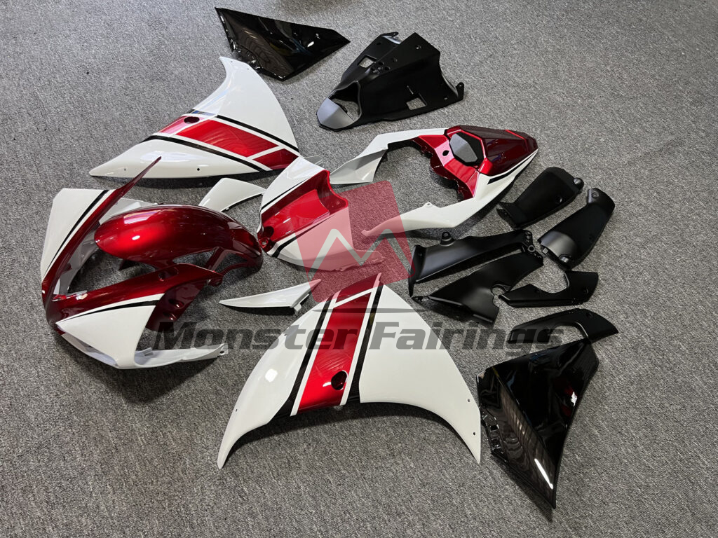 Yamaha R1 custom ABS fairings 2009 - 2011 in Gloss White & Candy Red Black - durable replacement kit, Monster Fairings