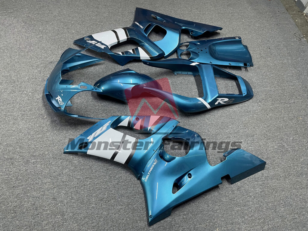 1998 - 2002 Yamaha R6 Light Blue White fairing set - ABS injection, custom painted by Monster Fairings