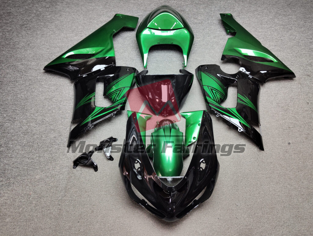 Kawasaki ZX6R 2005 - 2006 Gloss Black & Green ABS fairings - custom motorcycle bodywork kit by Monster Fairings