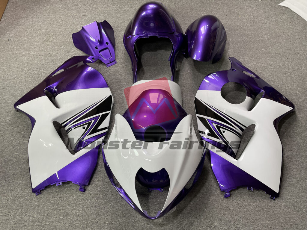 Suzuki GSXR 1300 1997 - 2007 Gloss White & Purple ABS fairings - custom motorcycle bodywork kit by Monster Fairings
