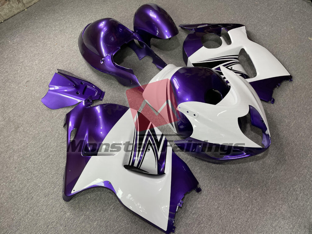 Suzuki GSXR 1300 custom ABS fairings 1997 - 2007 in Gloss White & Purple - durable replacement kit, Monster Fairings
