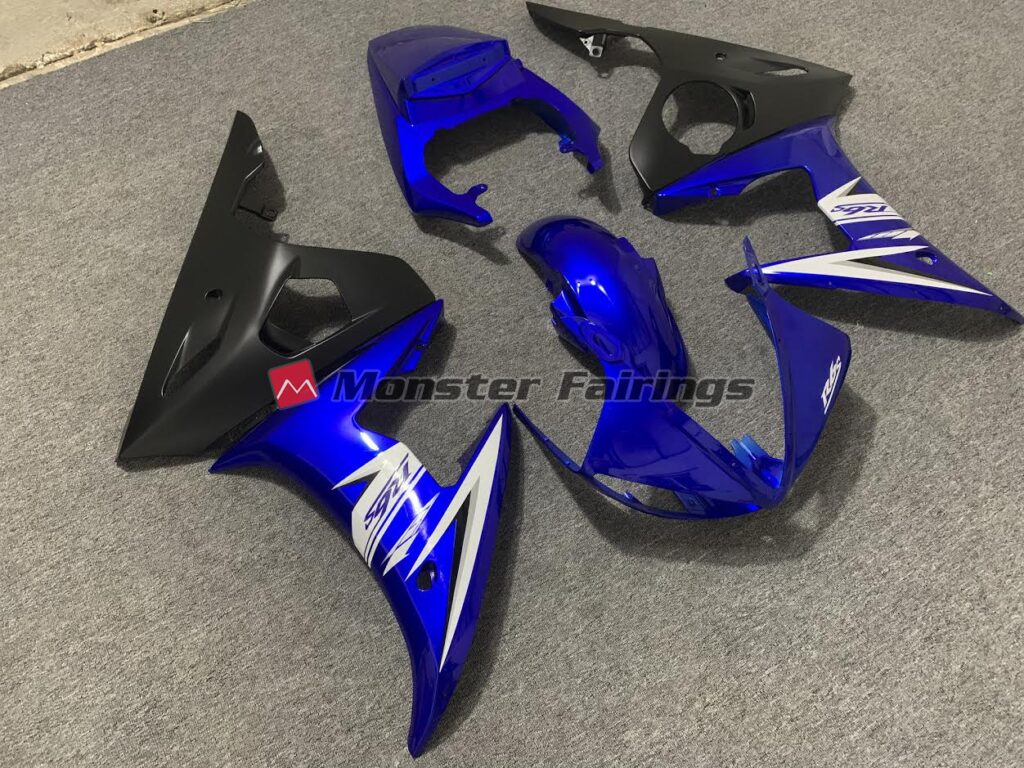 Yamaha R6 custom ABS fairings 2003 - 2004 in Blue White and Matte - durable replacement kit, Monster Fairings