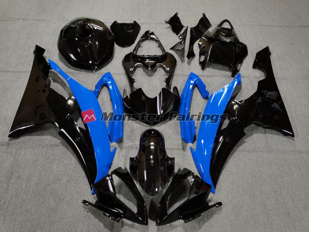 Yamaha R6 2008 - 2016 Gloss Black & Blue ABS fairings - custom motorcycle bodywork kit by Monster Fairings