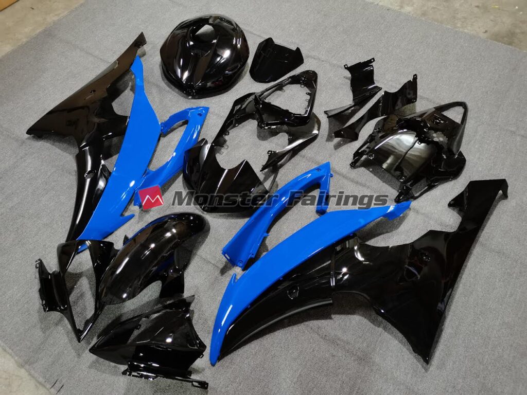 Yamaha R6 custom ABS fairings 2008 - 2016 in Gloss Black & Blue - durable replacement kit, Monster Fairings