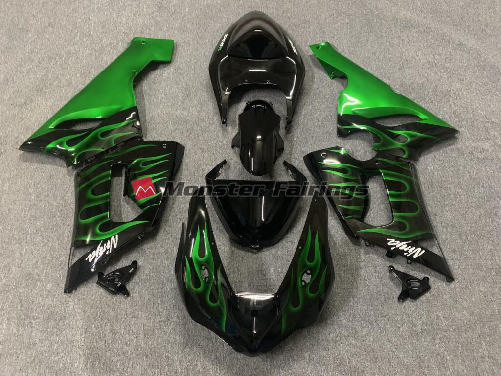 Kawasaki ZX6R 2005 - 2006 Green Flame ABS fairings - custom motorcycle bodywork kit by Monster Fairings