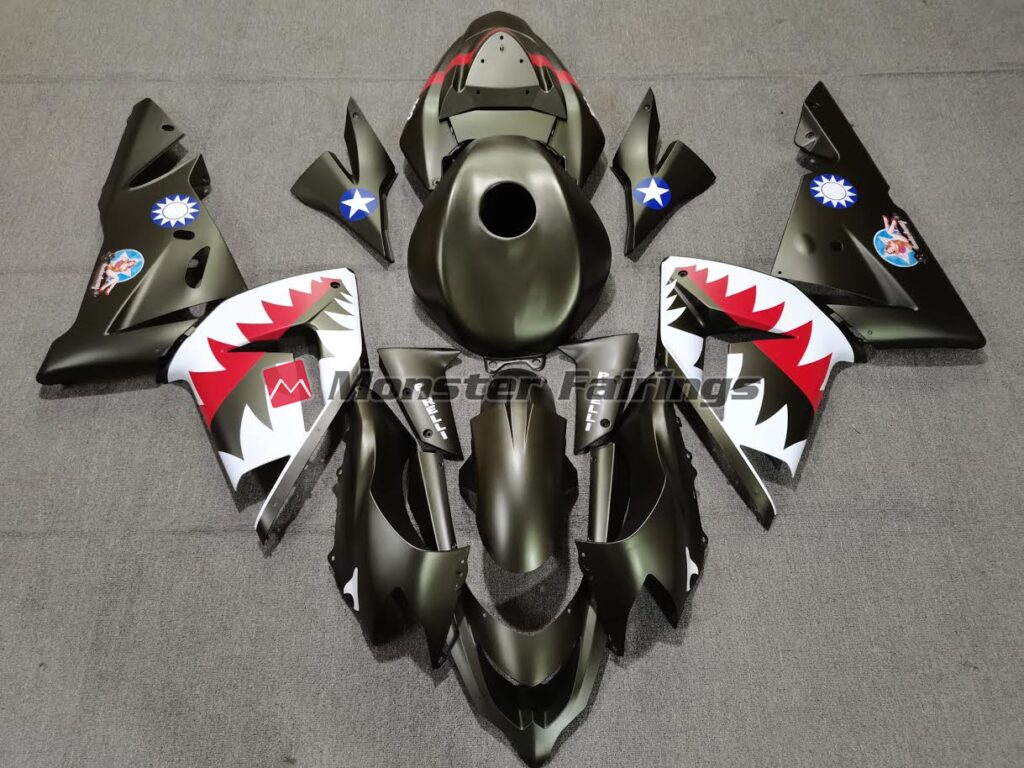 Kawasaki ZX10R 2004 - 2005 Military Green Shark ABS fairings - custom motorcycle bodywork kit by Monster Fairings