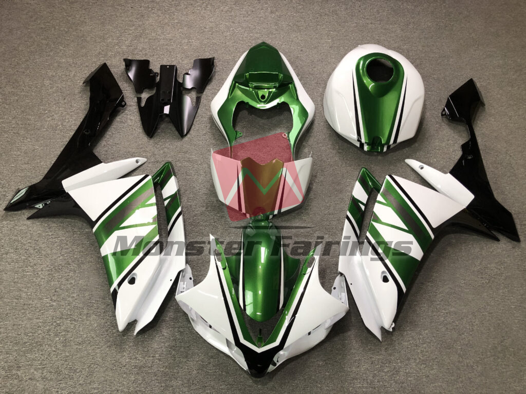 Yamaha R1 2007 - 2008 Gloss White & Green Black ABS fairings - custom motorcycle bodywork kit by Monster Fairings