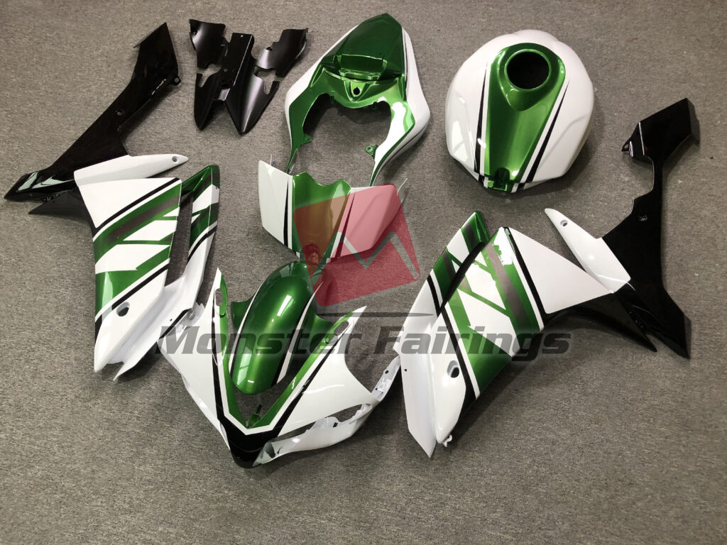 Gloss White & Green Black ABS fairings for Yamaha R1 2007 - 2008 - premium OEM fit kit by Monster Fairings