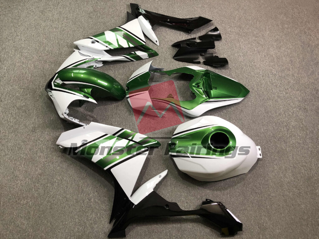 Yamaha R1 custom ABS fairings 2007 - 2008 in Gloss White & Green Black - durable replacement kit, Monster Fairings