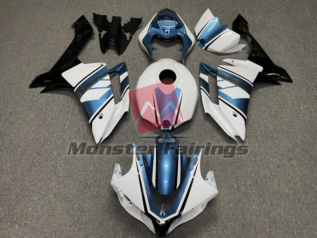 Yamaha R1 2007 - 2008 Gloss White & Light Blue Black ABS fairings - custom motorcycle bodywork kit by Monster Fairings