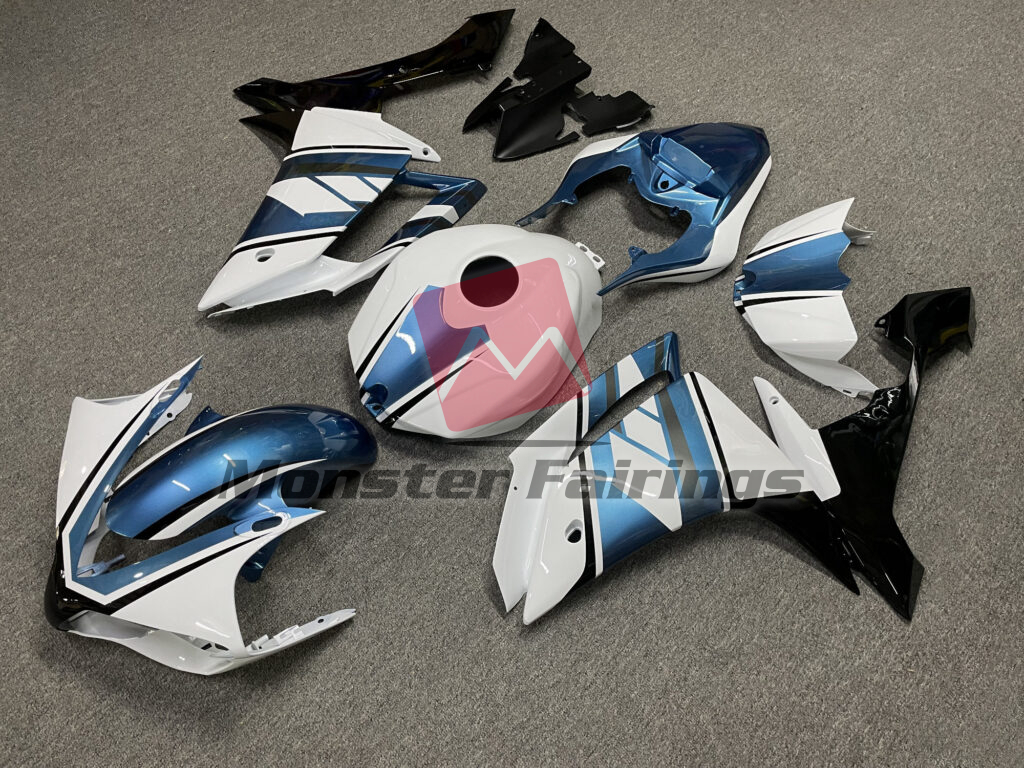 Gloss White & Light Blue Black ABS fairings for Yamaha R1 2007 - 2008 - premium OEM fit kit by Monster Fairings