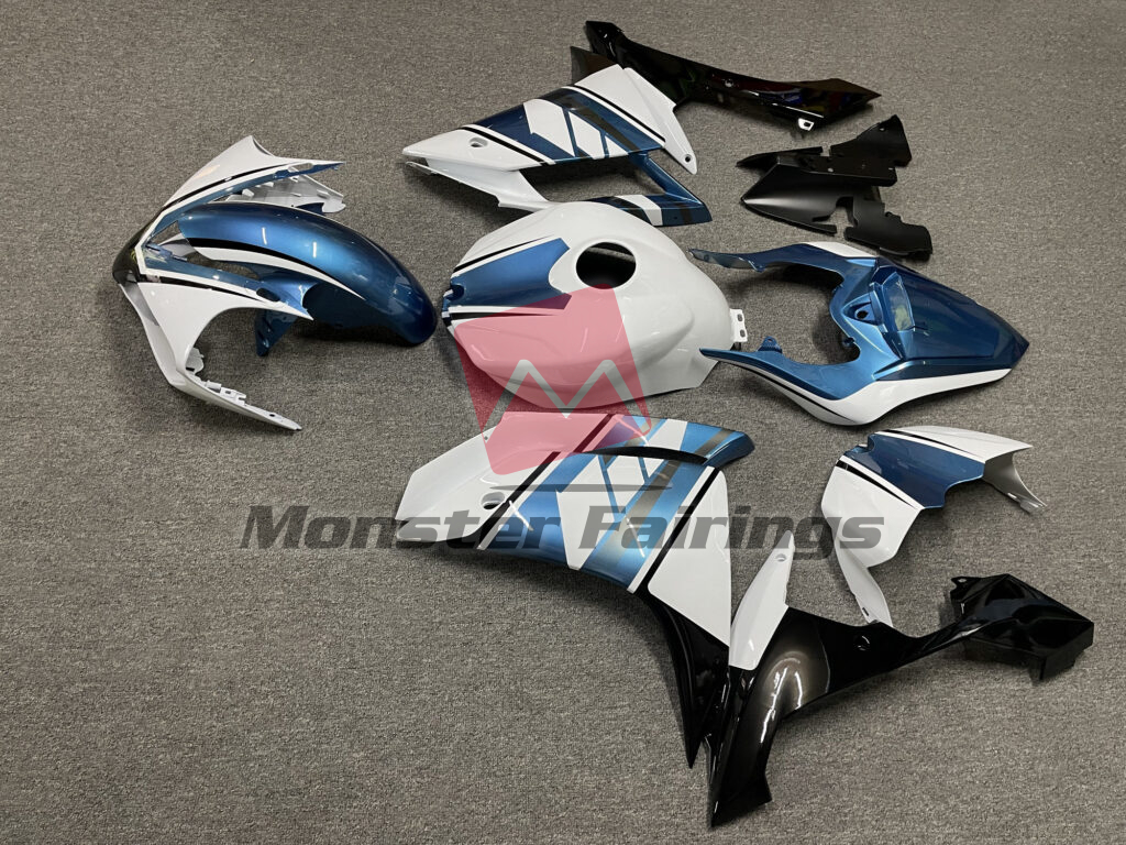 Yamaha R1 custom ABS fairings 2007 - 2008 in Gloss White & Light Blue Black - durable replacement kit, Monster Fairings