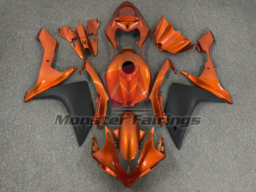 Yamaha R1 2007 - 2008 Gloss Orange & Matte Black ABS fairings - custom motorcycle bodywork kit by Monster Fairings