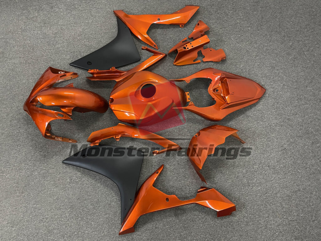 2007 - 2008 Yamaha R1 Gloss Orange & Matte Black fairing set - ABS injection, custom painted by Monster Fairings