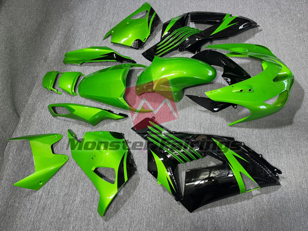 2006 - 2011 Kawasaki ZX14R Gloss Green & Black fairing set - ABS injection, custom painted by Monster Fairings