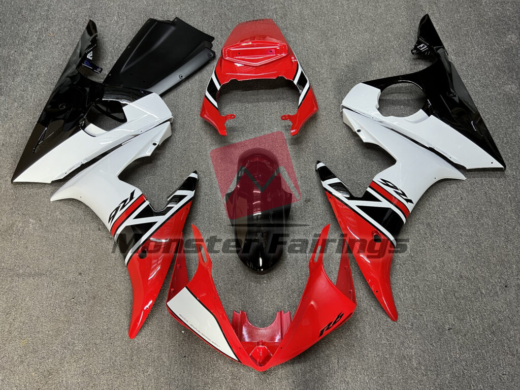 Yamaha R6 2003 - 2004 Red White Black ABS fairings - custom motorcycle bodywork kit by Monster Fairings
