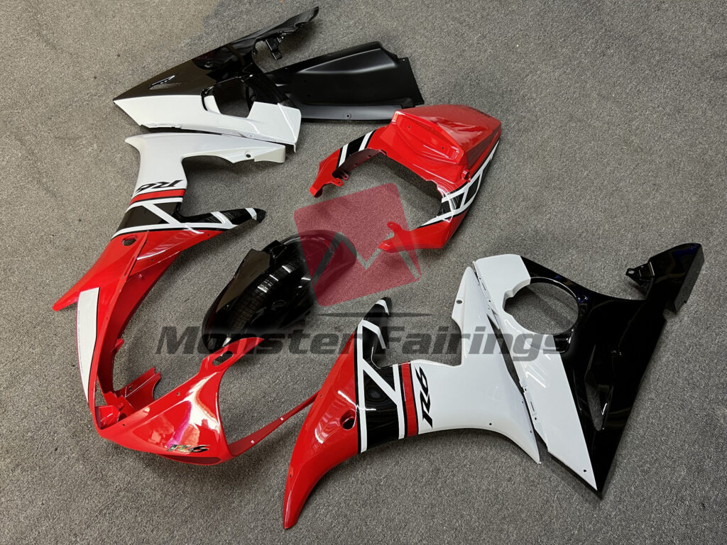 Yamaha R6 custom ABS fairings 2003 - 2004 in Red White Black - durable replacement kit, Monster Fairings