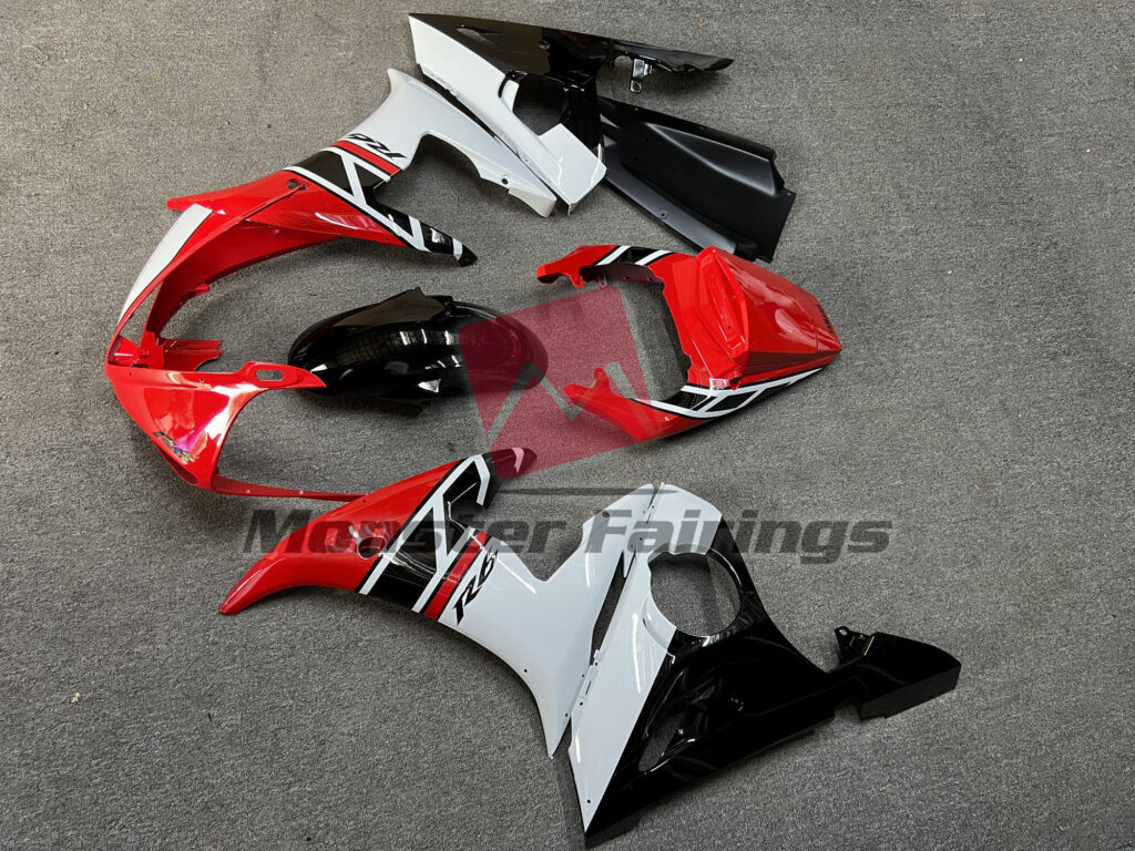 2003 - 2004 Yamaha R6 Red White Black fairing set - ABS injection, custom painted by Monster Fairings