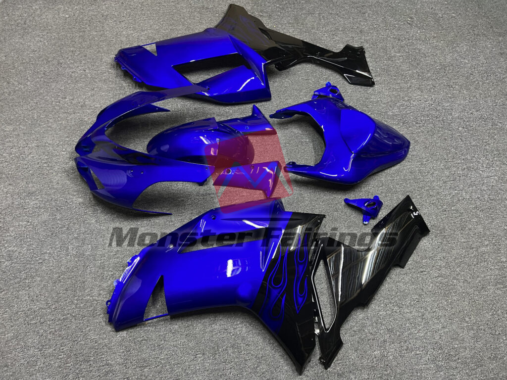 Kawasaki ZX6R custom ABS fairings 2000 - 2002 in Gloss Blue Black - durable replacement kit, Monster Fairings