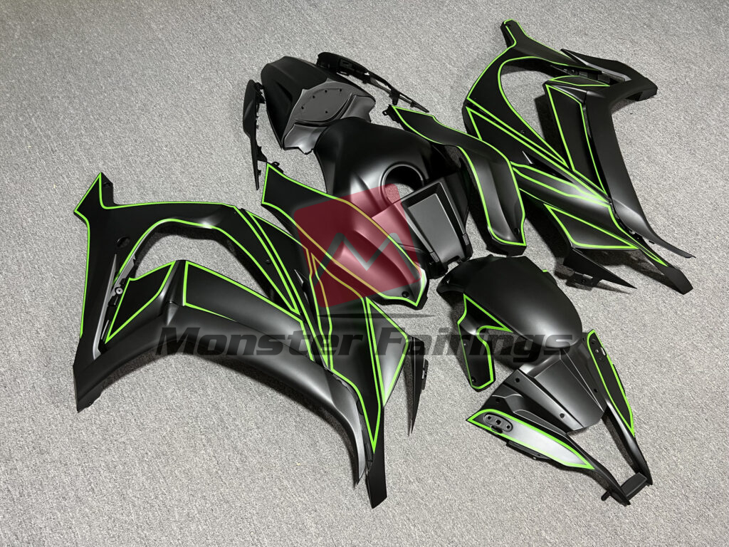 2011 - 2015 Kawasaki ZX10R Matte Black Green fairing set - ABS injection, custom painted by Monster Fairings