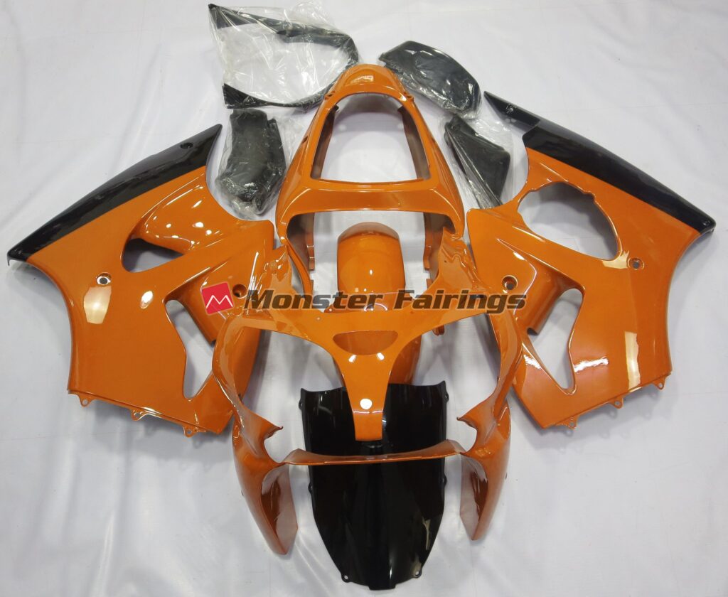 Kawasaki ZX6R 2000 - 2002 Gloss Orange Black ABS fairings - custom motorcycle bodywork kit by Monster Fairings