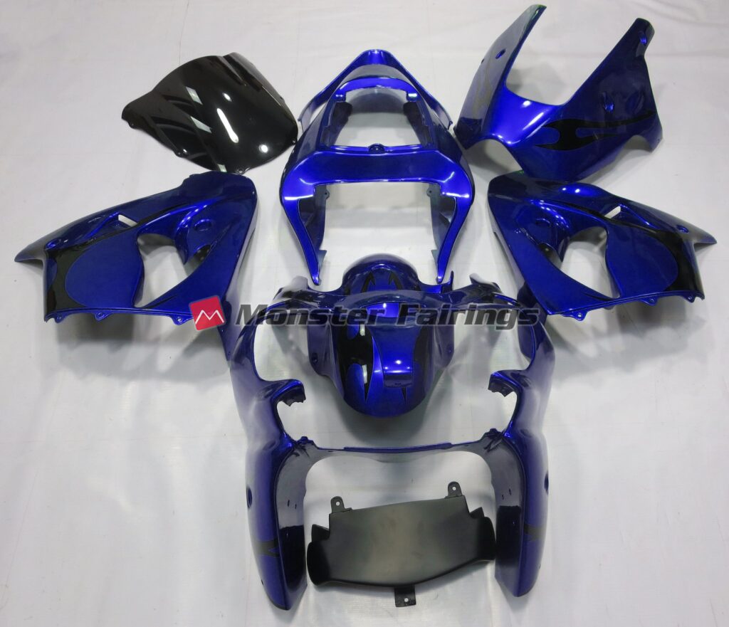 Kawasaki ZX6R 2000 - 2002 Gloss Metallic Blue ABS fairings - custom motorcycle bodywork kit by Monster Fairings