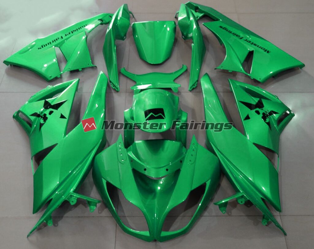 Kawasaki ZX6R 2009 - 2012 Gloss Green Custom Logos ABS fairings - custom motorcycle bodywork kit by Monster Fairings