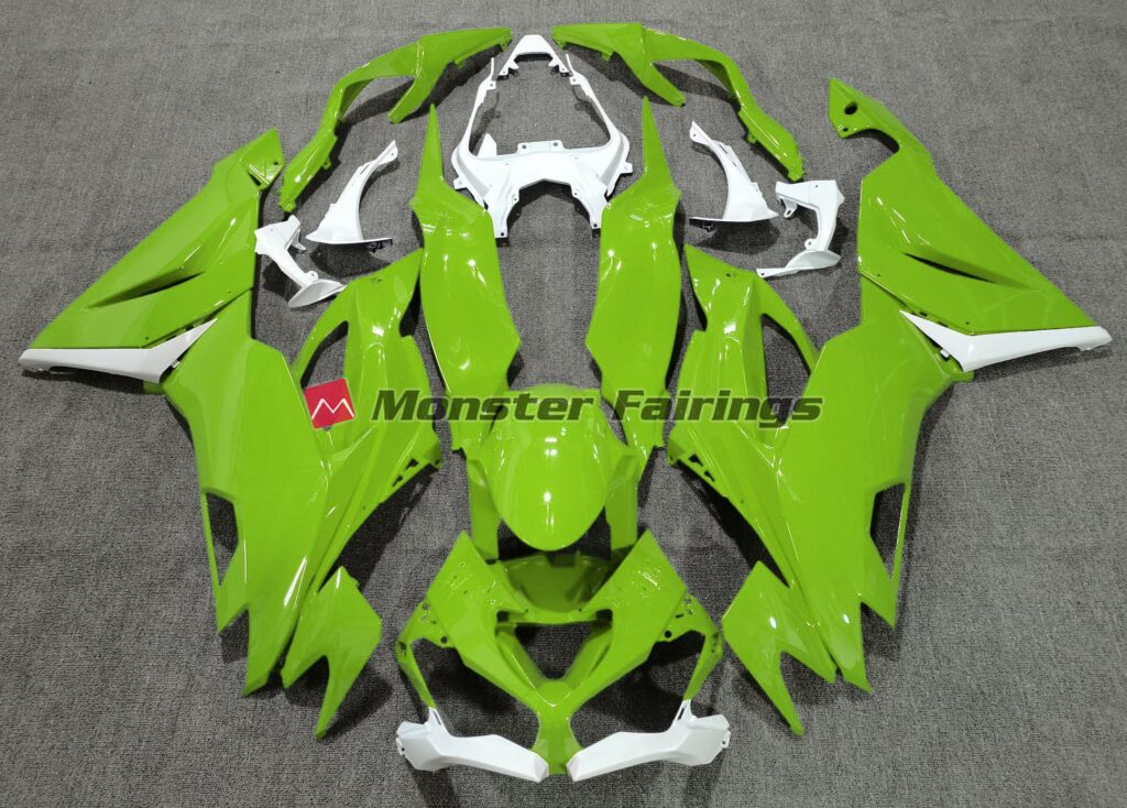 Kawasaki ZX6R 2019 - 2023 Gloss Green White ABS fairings - custom motorcycle bodywork kit by Monster Fairings