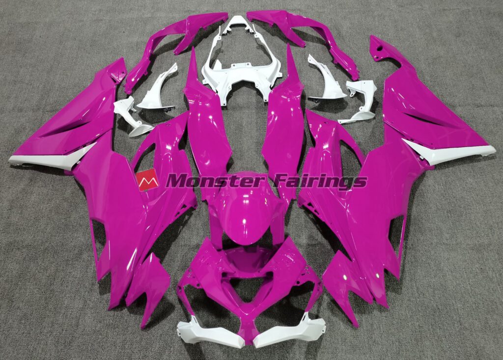 Kawasaki ZX6R 2019 - 2023 Gloss Pink White ABS fairings - custom motorcycle bodywork kit by Monster Fairings