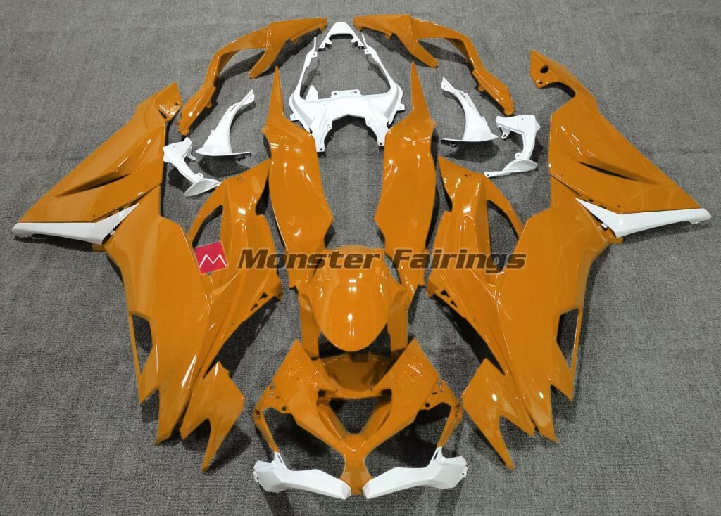 Kawasaki ZX6R 2019 - 2023 Gloss Orange White ABS fairings - custom motorcycle bodywork kit by Monster Fairings