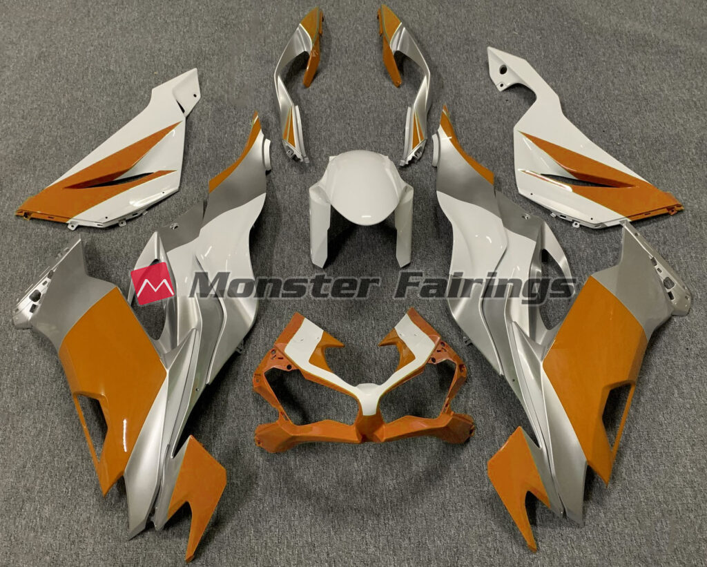 Kawasaki ZX6R 2019 - 2023 Orange White Silver ABS fairings - custom motorcycle bodywork kit by Monster Fairings