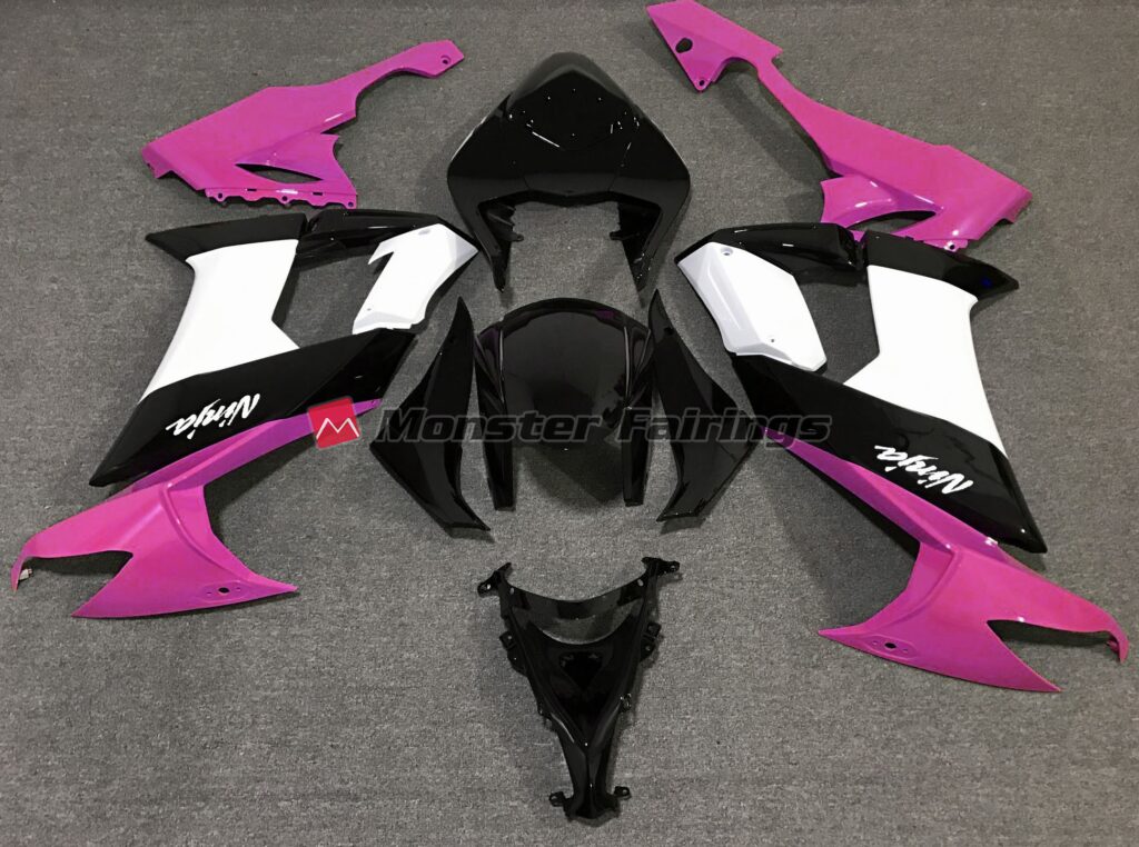 Kawasaki ZX10R 2008 - 2010 Gloss Pink Black White ABS fairings - custom motorcycle bodywork kit by Monster Fairings