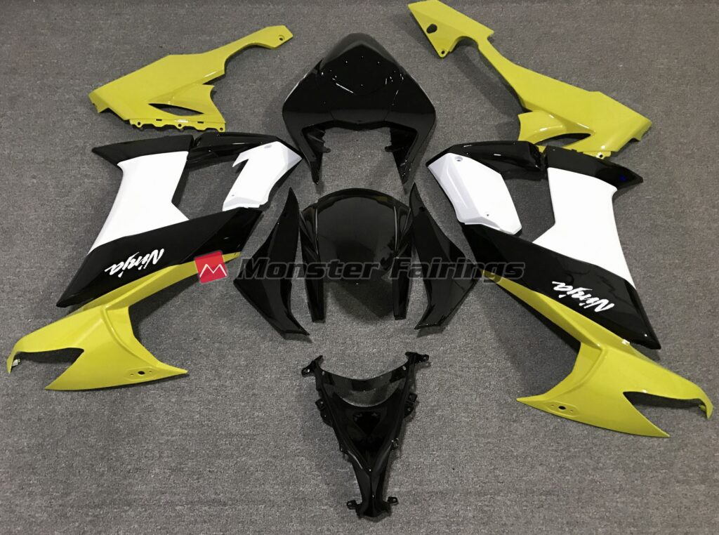 Kawasaki ZX10R 2008 - 2010 Gloss Yellow Black White ABS fairings - custom motorcycle bodywork kit by Monster Fairings