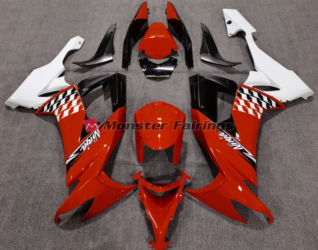 Kawasaki ZX10R 2008 - 2010 Gloss Red White ABS fairings - custom motorcycle bodywork kit by Monster Fairings