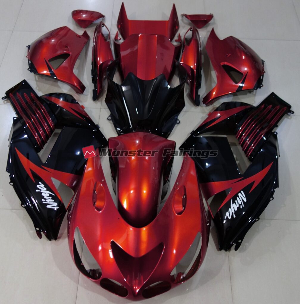Kawasaki ZX14R 2006 - 2011 Gloss Red & Black ABS fairings - custom motorcycle bodywork kit by Monster Fairings