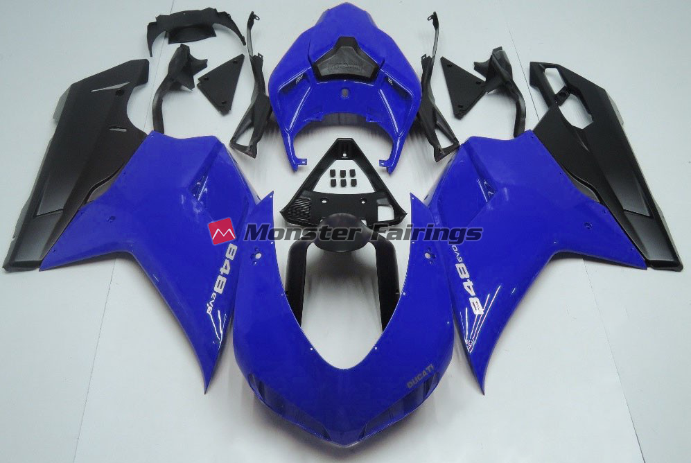 Ducati 848 1098 1198 2007 - 2012 Gloss Blue Black ABS fairings - custom motorcycle bodywork kit by Monster Fairings