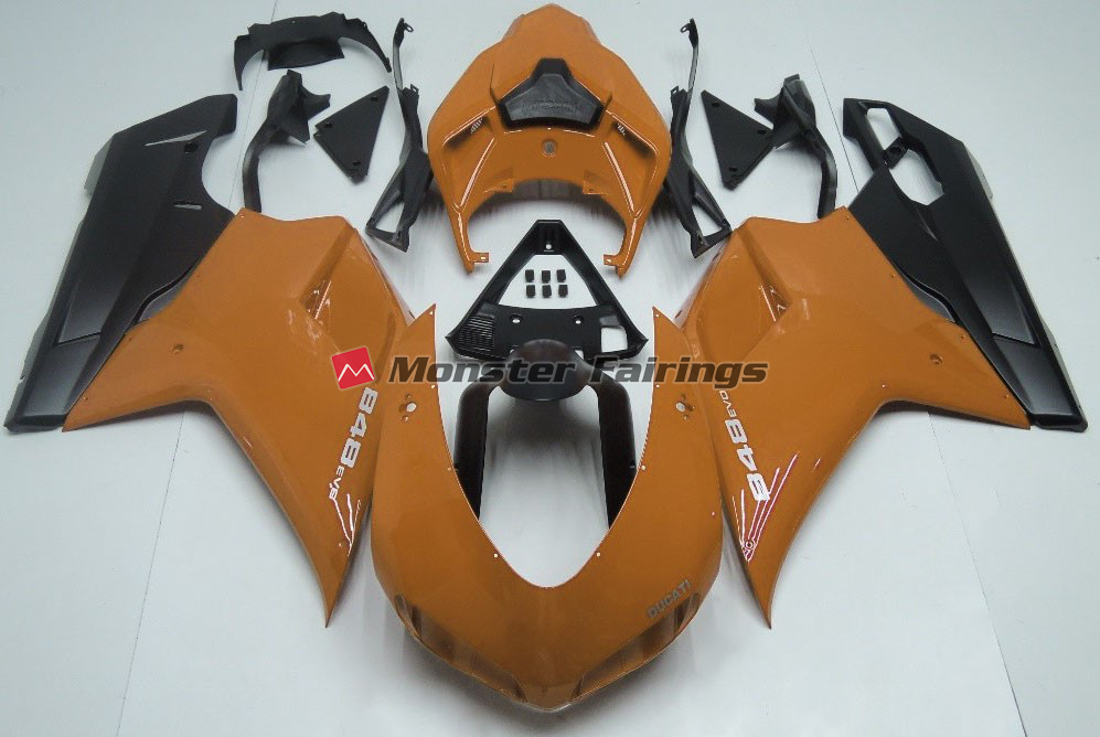 Ducati 848 1098 1198 2007 - 2012 Gloss Orange Black ABS fairings - custom motorcycle bodywork kit by Monster Fairings
