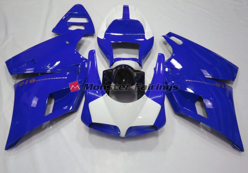 Ducati 996 748 916 998 Gloss Blue White ABS fairings - custom motorcycle bodywork kit by Monster Fairings