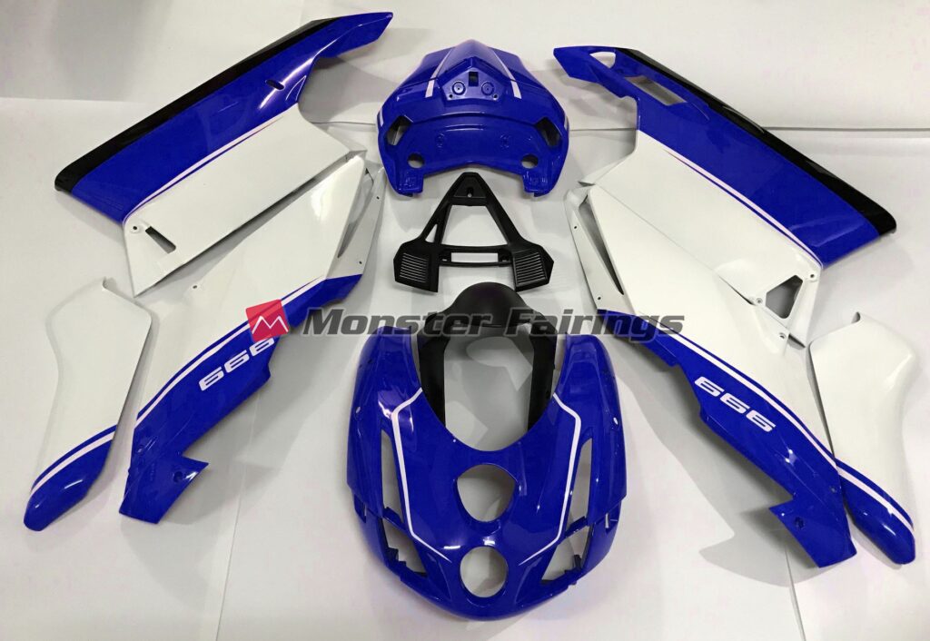 Ducati 749 999 2003 - 2004 White Blue Black ABS fairings - custom motorcycle bodywork kit by Monster Fairings