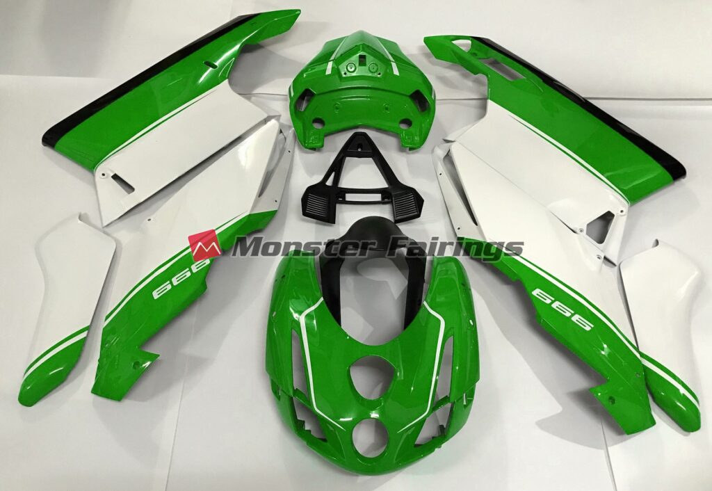 Ducati 749 999 2003 - 2004 White Green Black ABS fairings - custom motorcycle bodywork kit by Monster Fairings