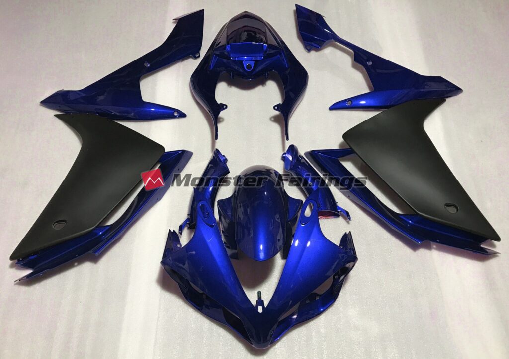 Yamaha R1 2007 - 2008 Gloss Blue Black ABS fairings - custom motorcycle bodywork kit by Monster Fairings