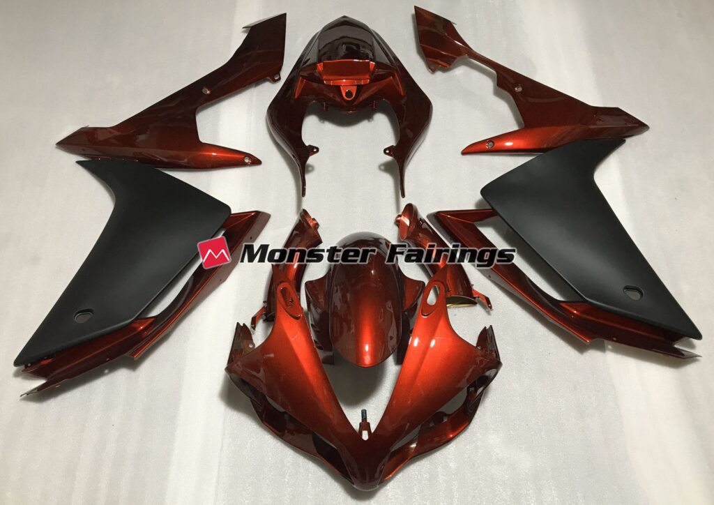 Yamaha R1 2007 - 2008 Gloss Dark Orange Black ABS fairings - custom motorcycle bodywork kit by Monster Fairings