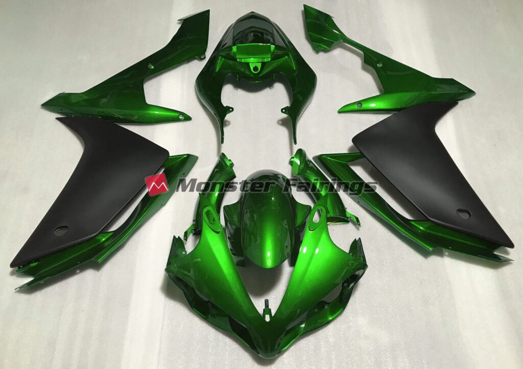Yamaha R1 2007 - 2008 Gloss Green Black ABS fairings - custom motorcycle bodywork kit by Monster Fairings
