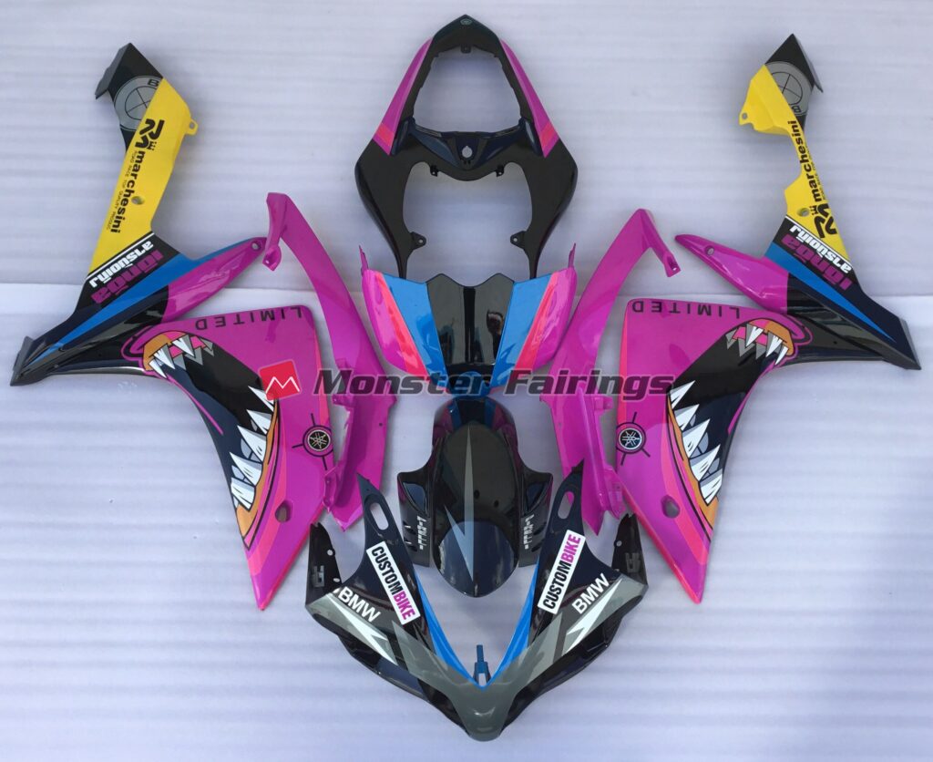 Yamaha R1 2007 - 2008 Pink Shark ABS fairings - custom motorcycle bodywork kit by Monster Fairings