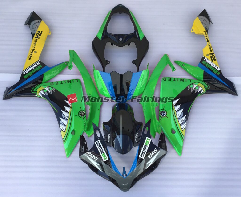 Yamaha R1 2007 - 2008 Green Shark ABS fairings - custom motorcycle bodywork kit by Monster Fairings