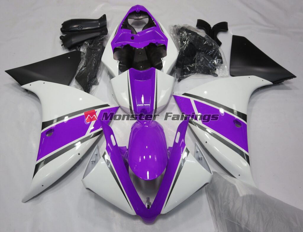 Yamaha R1 2009 - 2011 Gloss White Purple ABS fairings - custom motorcycle bodywork kit by Monster Fairings