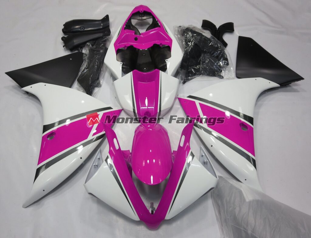 Yamaha R1 2009 - 2011 Gloss White Pink ABS fairings - custom motorcycle bodywork kit by Monster Fairings